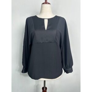 J.Crew‎ Black Blouse Keyhole Long Sleeve Top Size M